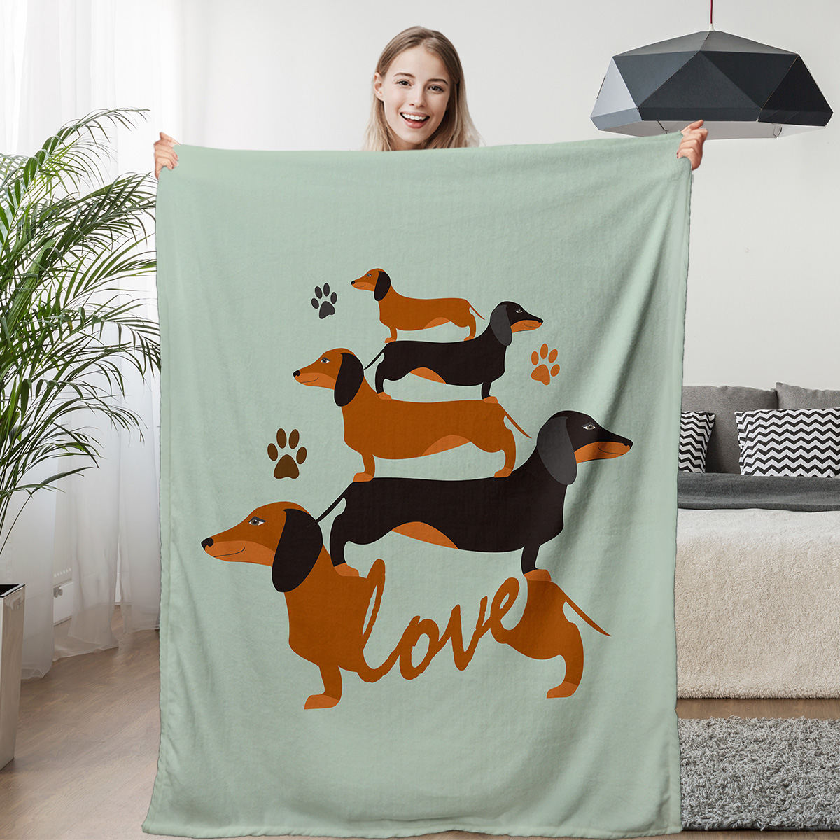 1pc Flannel German Shepherd Dog Cute Pet Theme Soft And Fluffy Multi Functional Outdoor Beach Camping Living Room Sofa Office Napping Printed Blanket