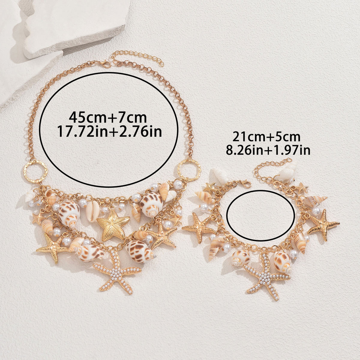 Cross-border European American Ocean Style Women Jewelry Set, Unique Starfish & Shell Inlaid Pearl Design Matching Necklace & Bracelet Accessories