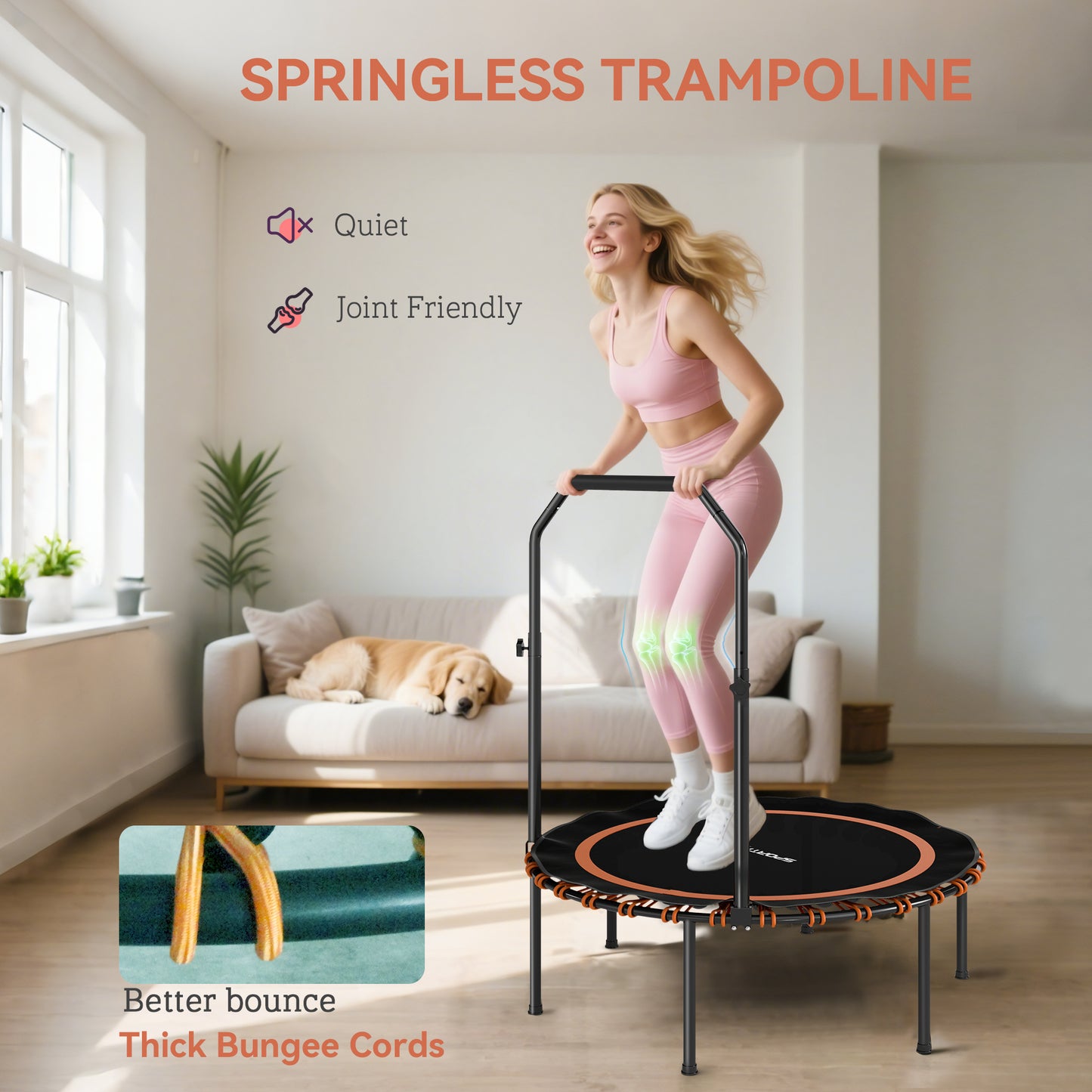 SPORTNOW 40" Foldable Fitness Trampoline Rebounder With Handle, Orange