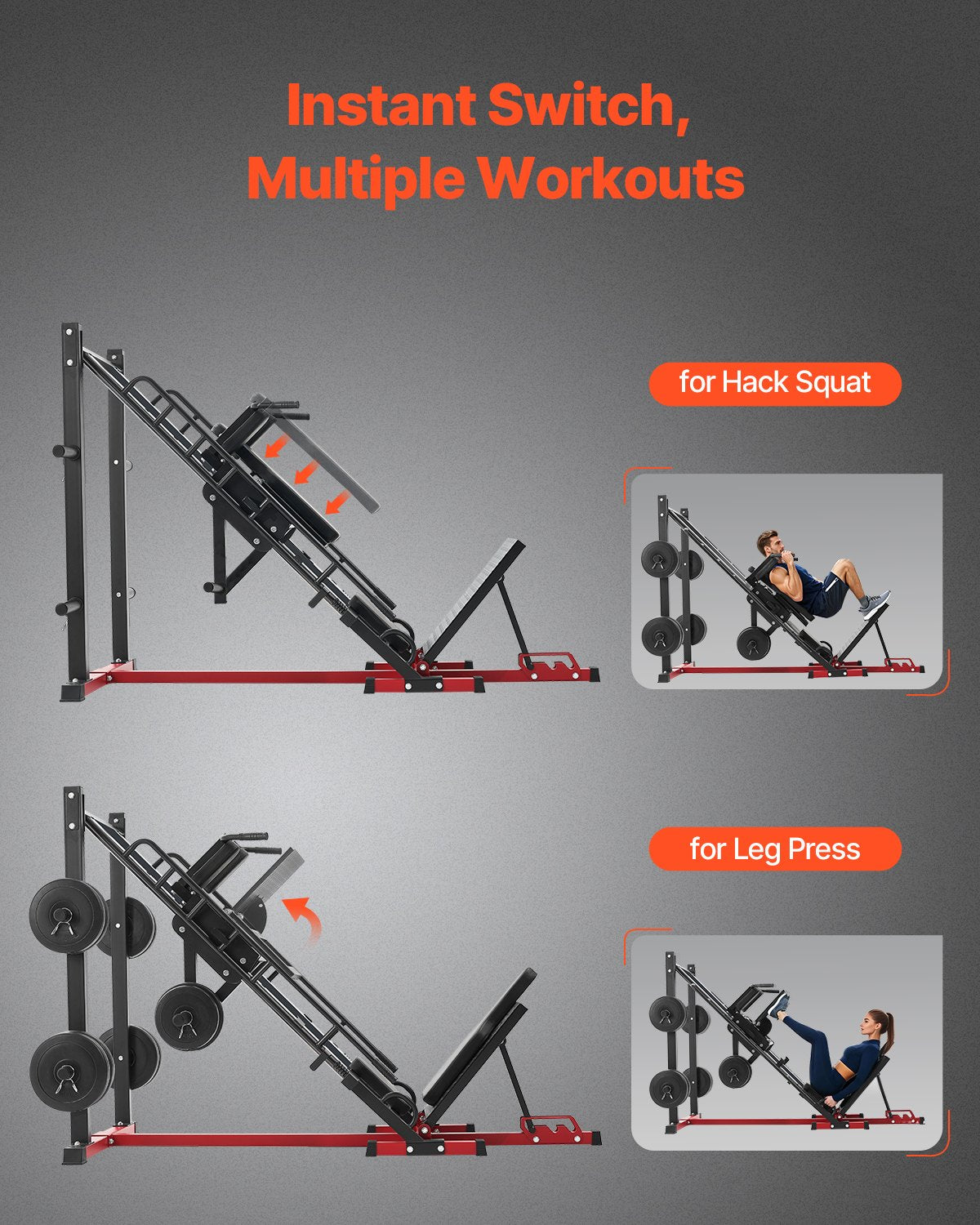 Leg Press Hack Squat Machine, Adjustable Leg Press Combo With Linear Bearing And Weight Storage, Lower Body Special For Home Gym, Leg Exercise Equipment For Quads, Hamstring, Glutes, Calve