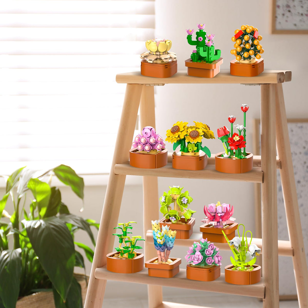 12 Pack Flowers Succulents Mini Building Set-1403PCS Flower Botanical For Home Office Decor 3.6MM Plant Blocks Toy, Easter Birthday Gifts For Adults Women Kids Girls