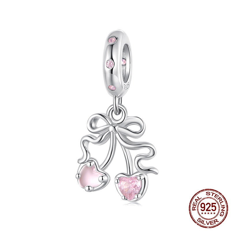 S925 Sterling Silver Cherry Pendant Ornaments Accessories Diy Beads