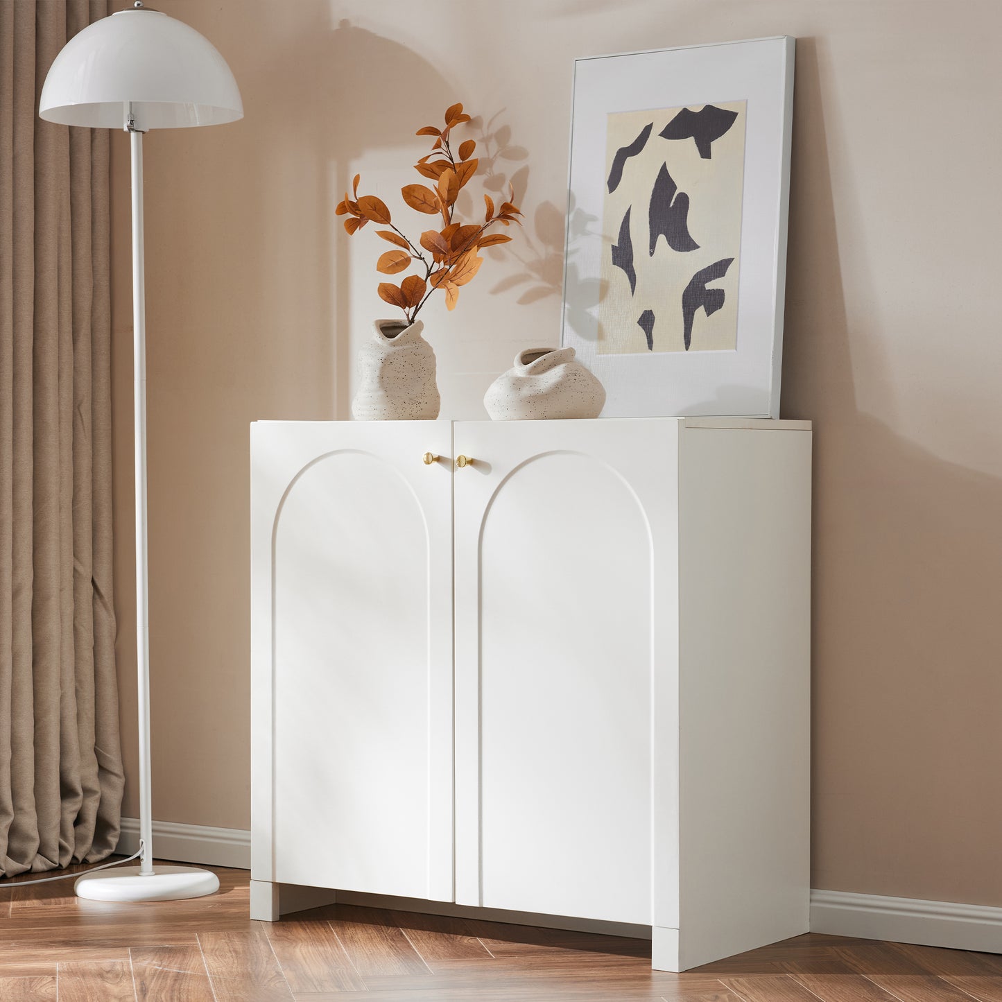 Storage Cabinet With 2 Doors, Wooden Buffet Sideboard With Adjustable Shelf And Metal Handles, Freestanding Kitchen Cupboard For Living Room, Dining Room And Hallway, White, 80 X 40 X 80 Cm