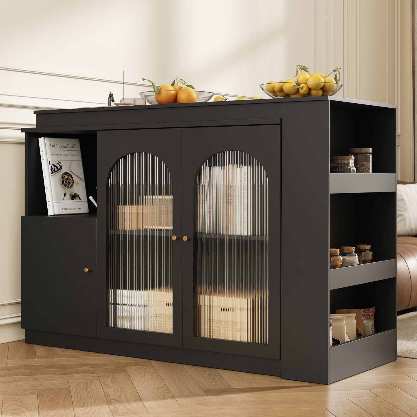 360 Rotating Bar Table Main Body 120 X 40 X 97 Cm, Modern And Simple Black Rotating Dining And Bar Cabinet, Multifunctional Storage Cabinet With Glass Door