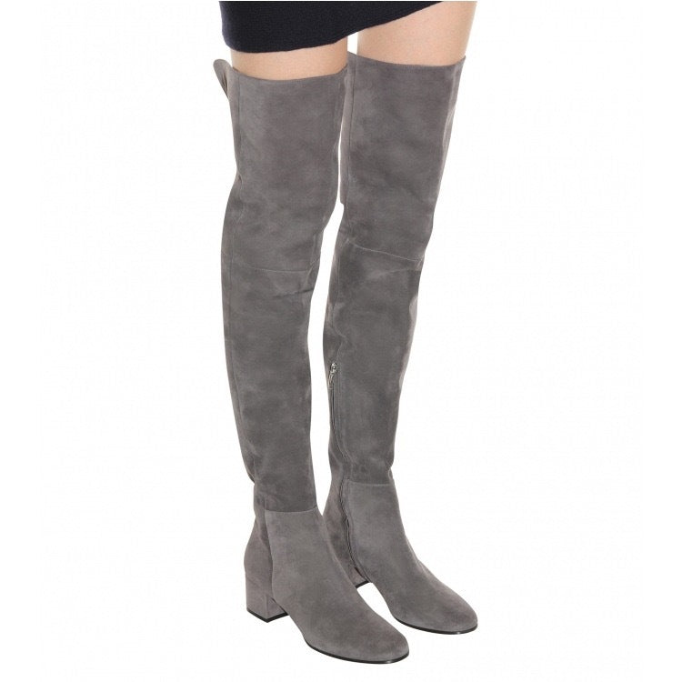 Above-the-knee Fashion Boots European And American Style Round Toe Mid-height Chunky Heel