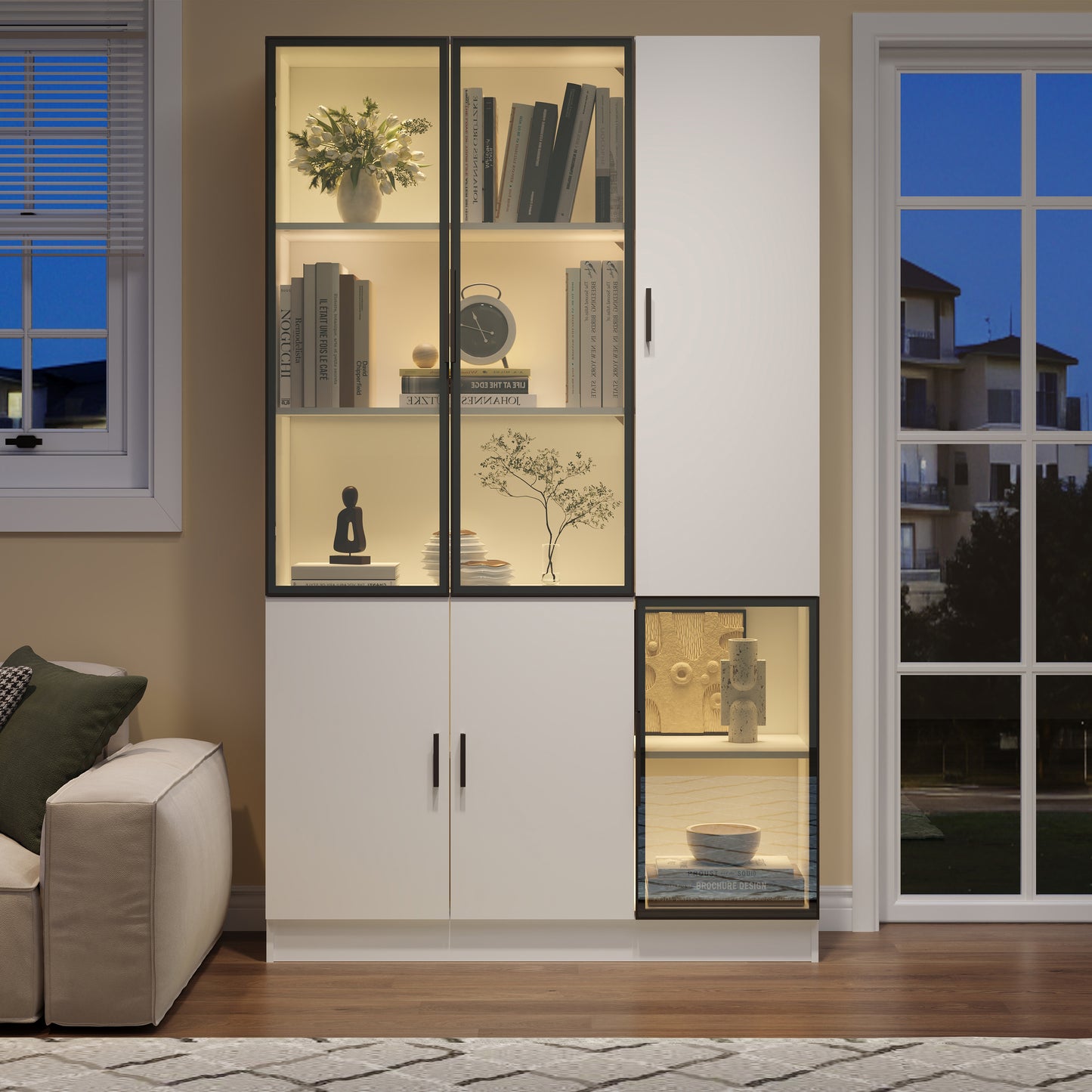 N625P3142394041W,Glass Display Cabinet Glass Cabinet Door 200cm High Display Cabinet With LED Lights,MultiStorage Bookcase For Bedroom Living Room Office,Cabinet With Glass Door With Alumin