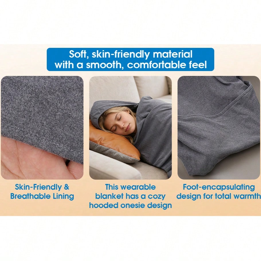 Wearable Hooded Sleep Pod Blanket, 2-in-1 Full Body Sleeping Bag