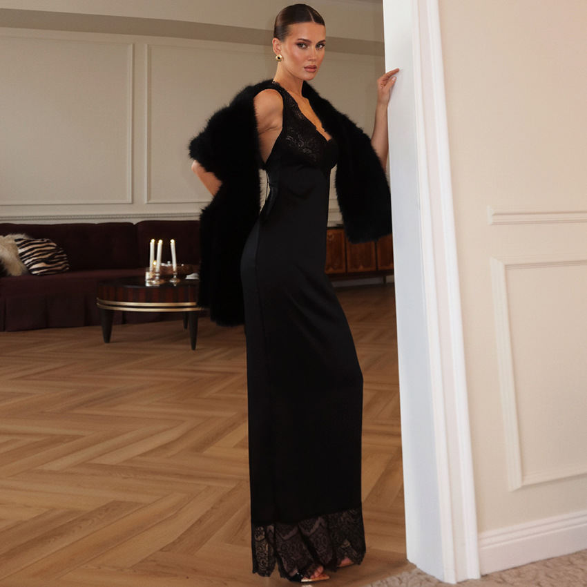 Fashion Sexy Lace Square Collar Dress Elegant Women's Skirt