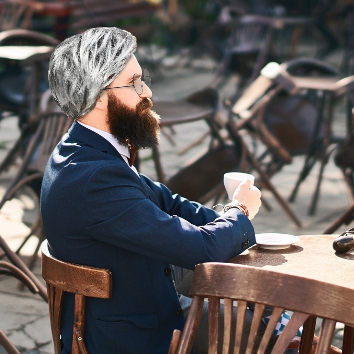 Grandpa Costume Set With Silver-Gray Wig & Beard | Theme Party Costumes—Original Party Gifts For Adults