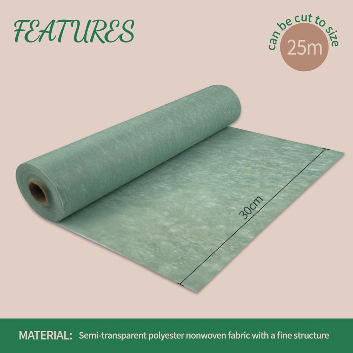 Non-woven Table Runner, 30 Cm X 25 M, Eucalyptus Green – Cut-to-size, Tear-resistant, Disposable Table Decoration Roll For Weddings, Birthdays, Christenings, Parties, And Everyday Use