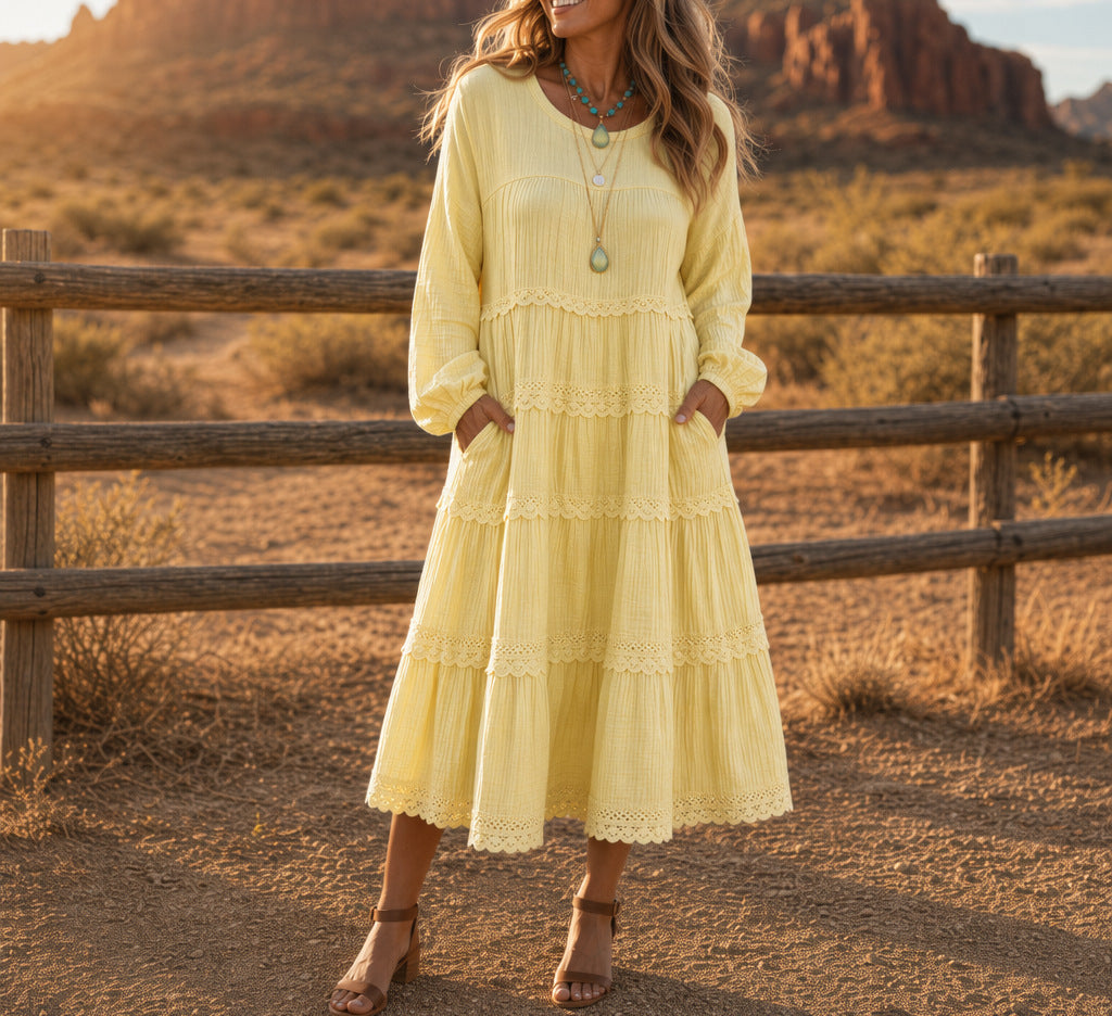 New European And American-style Solid-color Plus-size Long-sleeve Loose-fitting Dress
