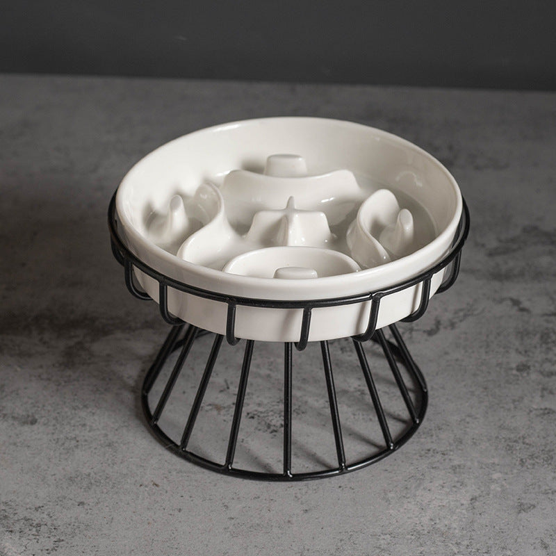 Ceramic Slow-feeding Bowl With Cervical Spine Protection Stand For Dogs