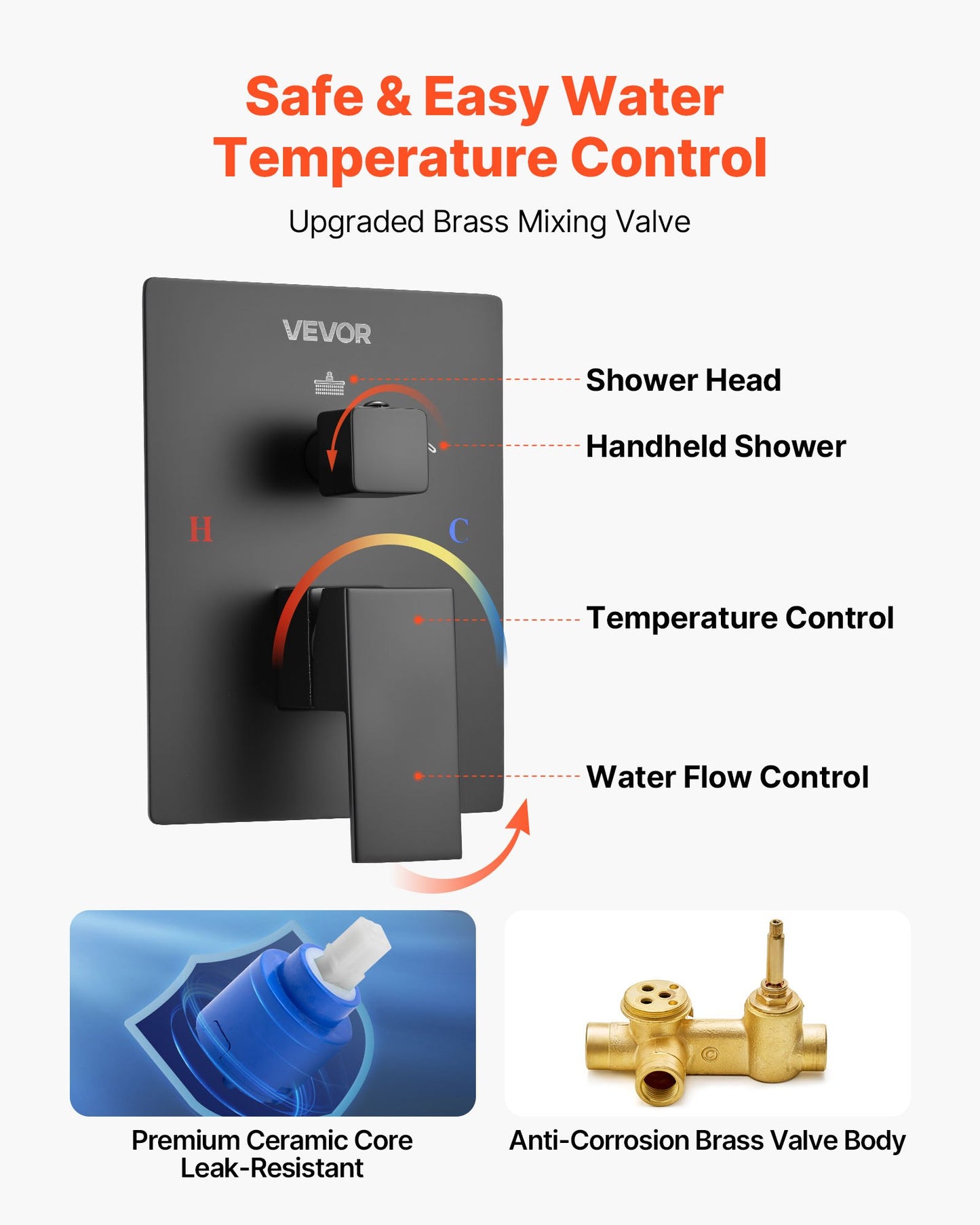 Shower Faucet Set, Rainfall Bathroom Shower System With 12-Inch Square Rain Shower Head And Handheld Spray, Wall Mounted Bath Fixtures With Brass Valve And Trim Kit, Matte Black