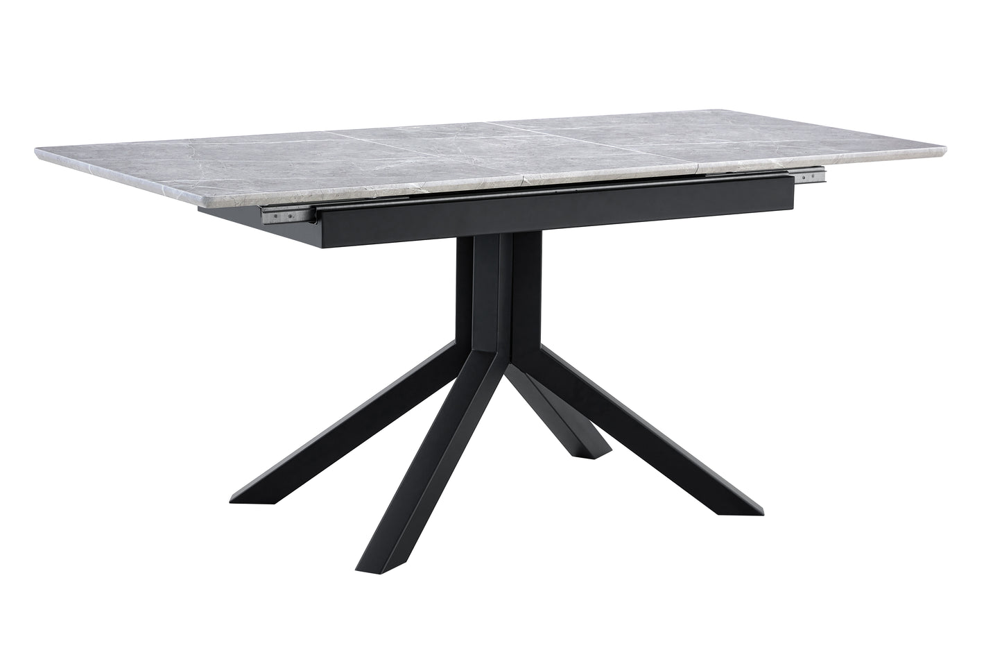 Modern Rectangular Dining Table With Light Gray Painted MDF Top And Sturdy Geometric Metal Legs, Contemporary Kitchen Table For Dining Room, Office Or Small Spaces Light Gray Marble, 1 Table