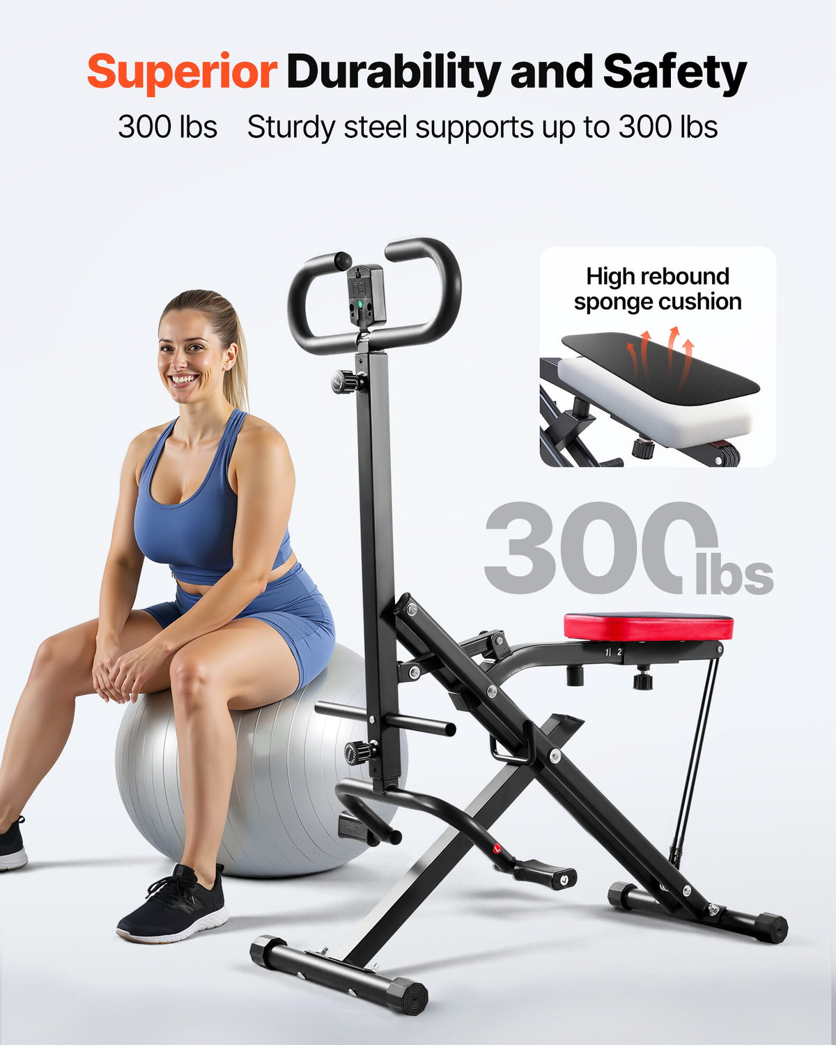 Squat Machine, Deep Squat Rowing Machine For Home, Easy Setup & Foldable Exercise Equipment, Glute Trainer Machine With 2 High-Strength Resistance Bands, Glutes & Leg Home Workout Machine, Black