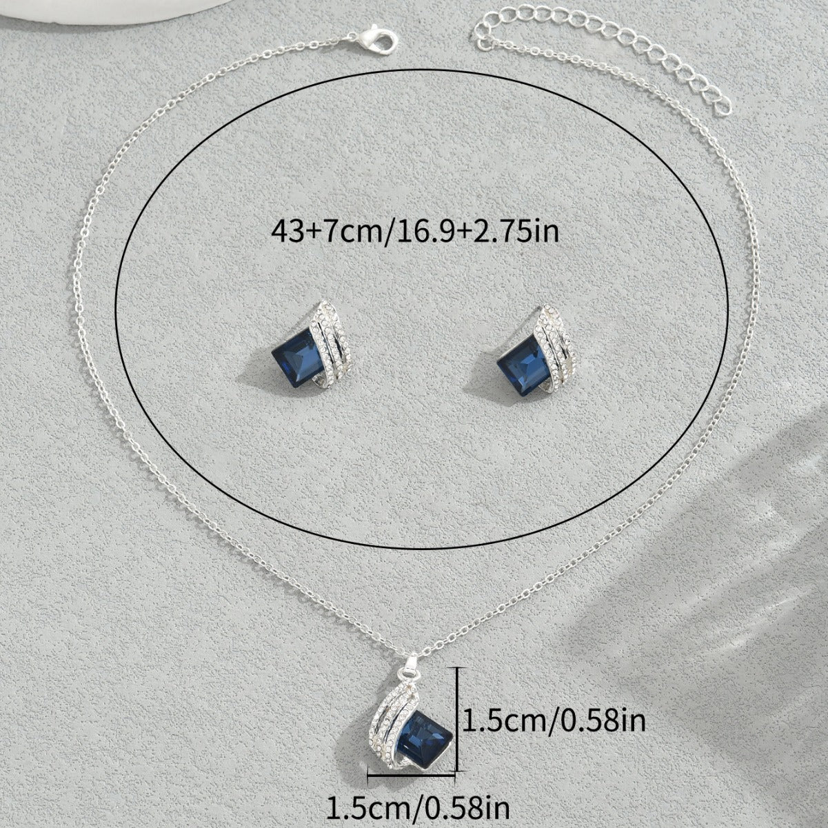 Korean Style Geometric Crystal Inlaid Women Jewelry Set, Full Rhinestone Pendant Necklace & Matching Stud Earrings, Niche Versatile Daily Jewelry For Ladies