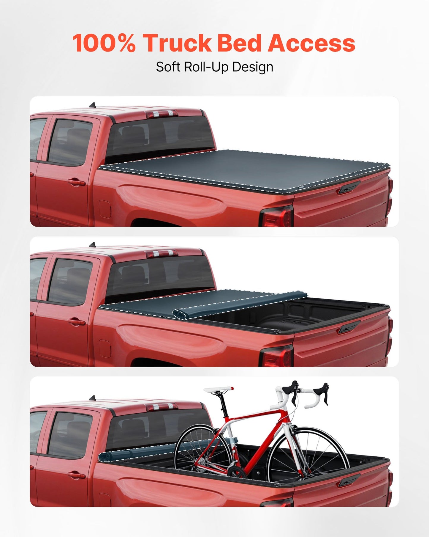 Soft Roll-Up Truck Bed Tonneau Cover, Compatible With 2019-2025 Chevy Silverado/GMC Sierra 1500 New Body, Fits 5.8 Ft (5 Ft 9 In/69.3 In) Bed, PVC Tonneau Cover With Aluminum Alloy Support Bars