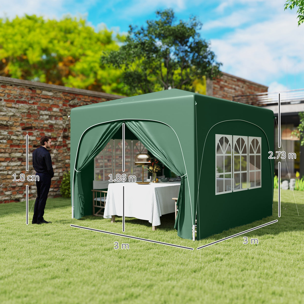3 X 3m Pop-Up Gazebo Shelter, With Accessories - Dark Green