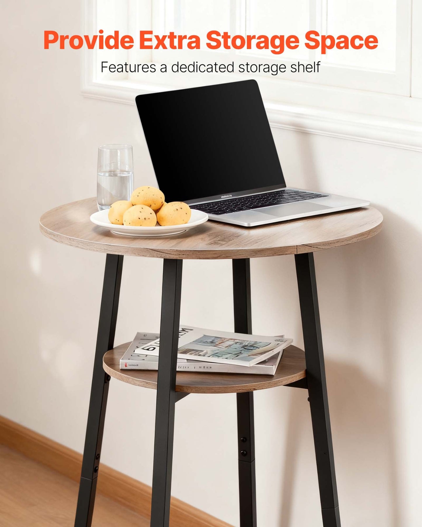 Bar Table, 3PCS 23.5″ Bars Tables Set, Bar Tables And Chair Set With Rounded Corner Design, Round Pub Table With Two Stools For Office Desk, Breakfast Corner, Mini Bars, Light Gray, Black
