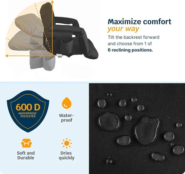 Alpcour Heated Massage Reclining Stadium Seat For Bleachers With Back Support
