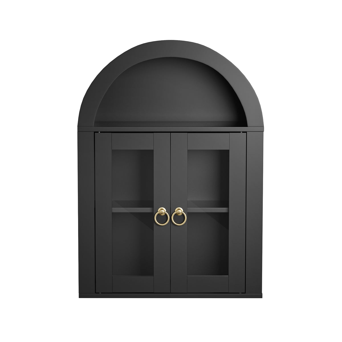 Wall Mounted Arched Cabinet With Glass Doors, Light And Adjustable Shelves For Laundry Room, Bathroom, Kitchen