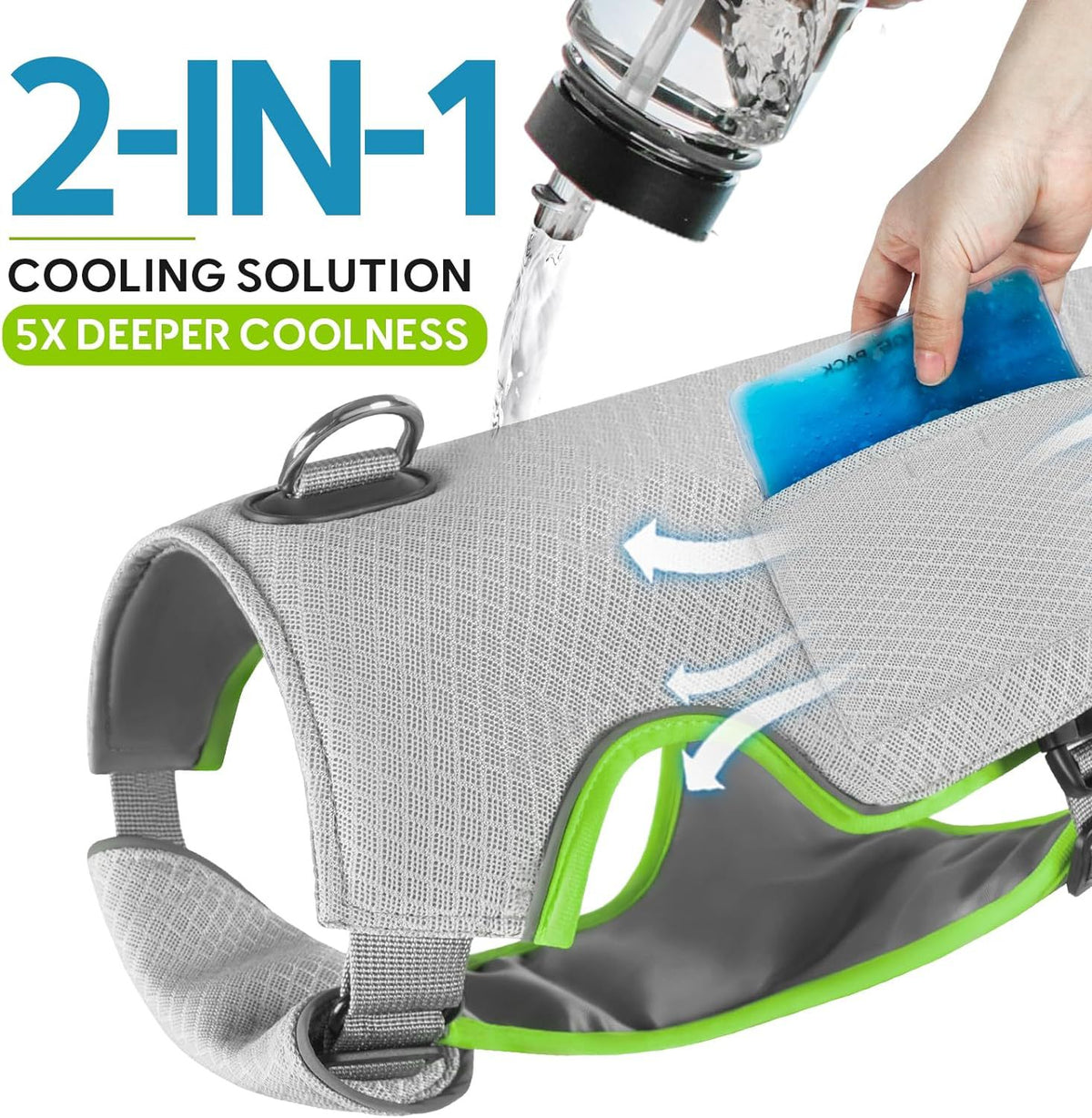 Dog Cooling Vest With Ice Packs, Reflective Adjustable Cooling Vest For Dogs With Leash Ring For Hot Weather Cooling Harness For Large Medium Dogs Grey
