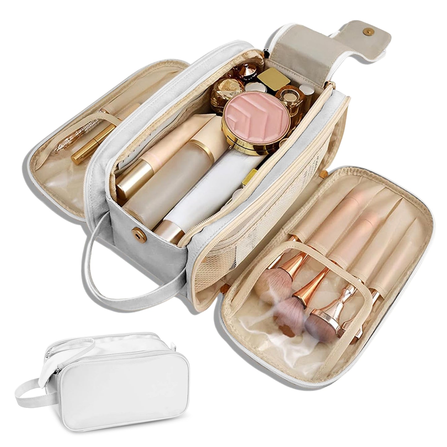 Travel Toiletry Bag For Women Men, Large Travel Toiletry Organizer Makeup Bag, Hanging Cosmetic Bag Kit Leather Skin Care