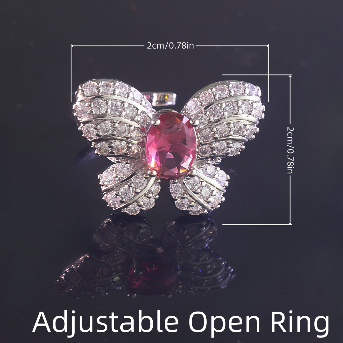 Oval CZ Pave Bow Open Ring For Women, Copper Plated Silver Split Shank Adjustable Cocktail Wedding Statement Jewelry Gift