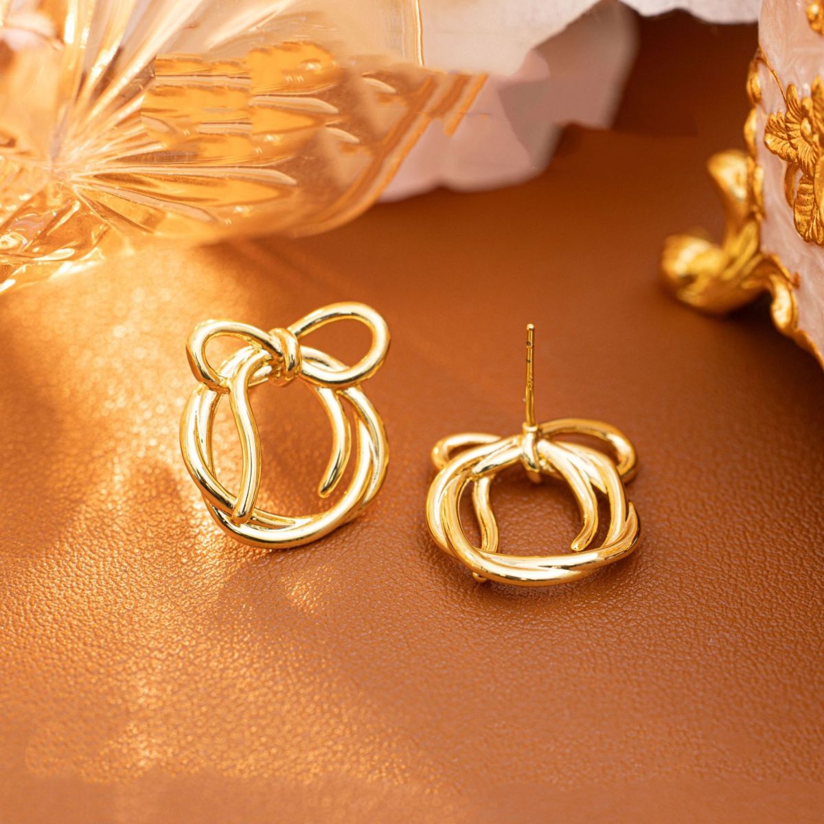 New Rabbit Bowknot K-gold Plated Earrings