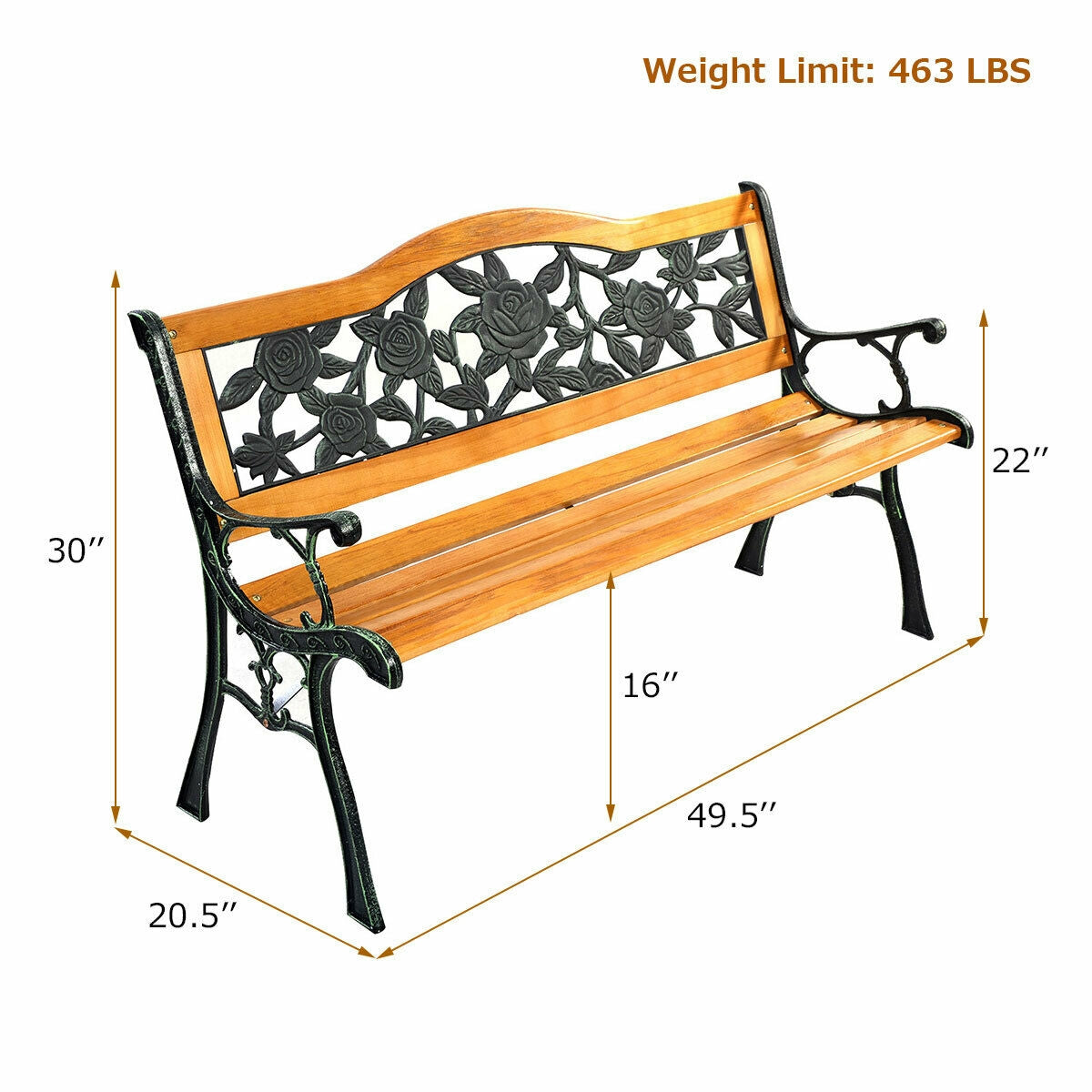 Garden Bench Chair Outdoor Wooden Loveseat With Iron Armrest