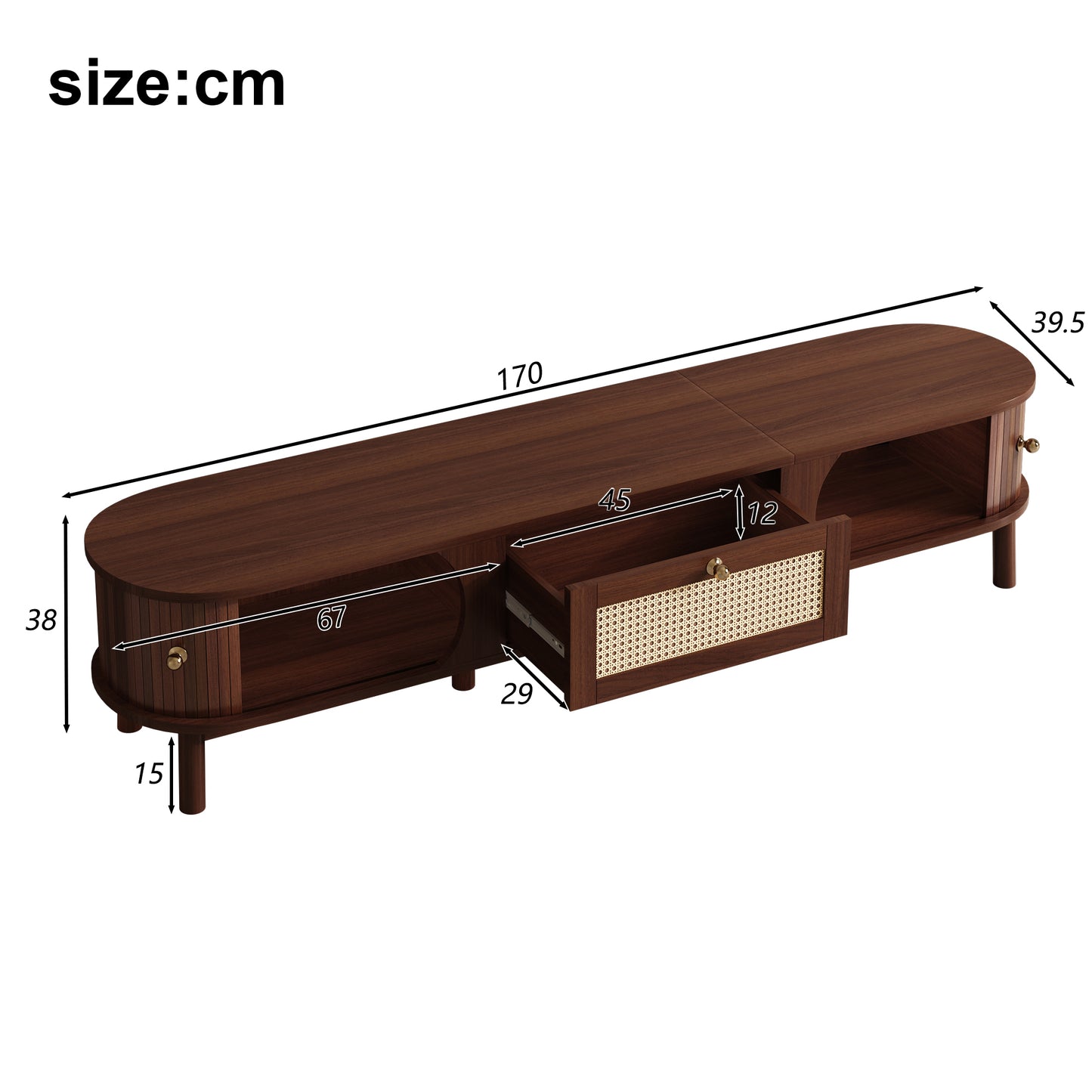 TV Cabinet TV Cabinet With Natural Wood Doors And Rattan Drawers. Natural Storage Solutions For A Rustic Ambience