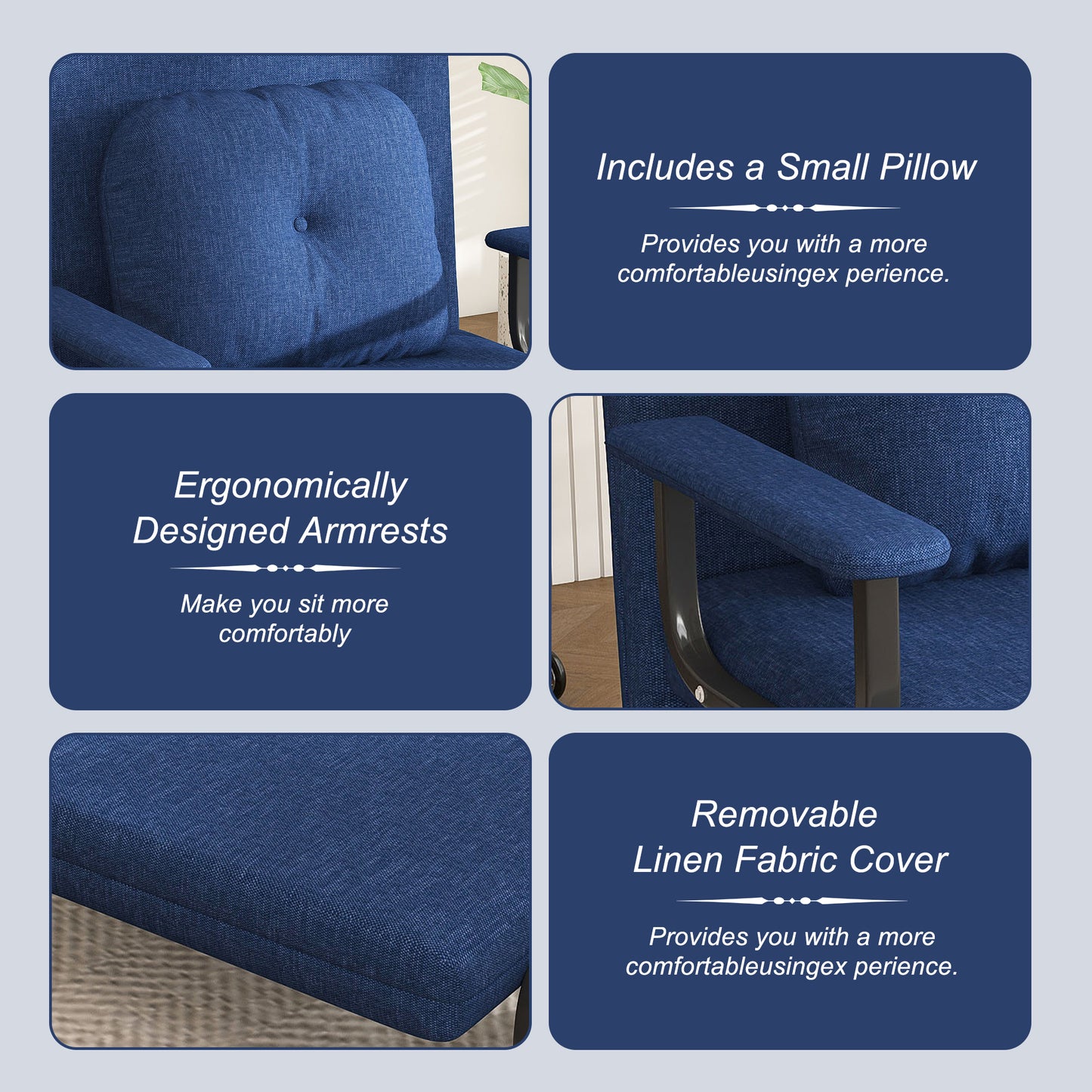 Folding Sofa Bed 3-in-1 Convertible Chair - 5-Position Adjustable Backrest With Pillow Space-Saving Sleeper For Living Room Bedroom & Office Blue