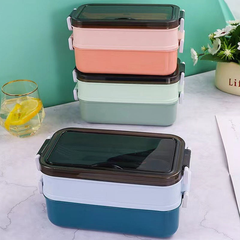 Double-layer Lunch Box, Japanese-style Compartments Lunch Box With Tableware, Student And Office Worker Sealed Bento Box, Lunch Box Can Be Printed With Logo