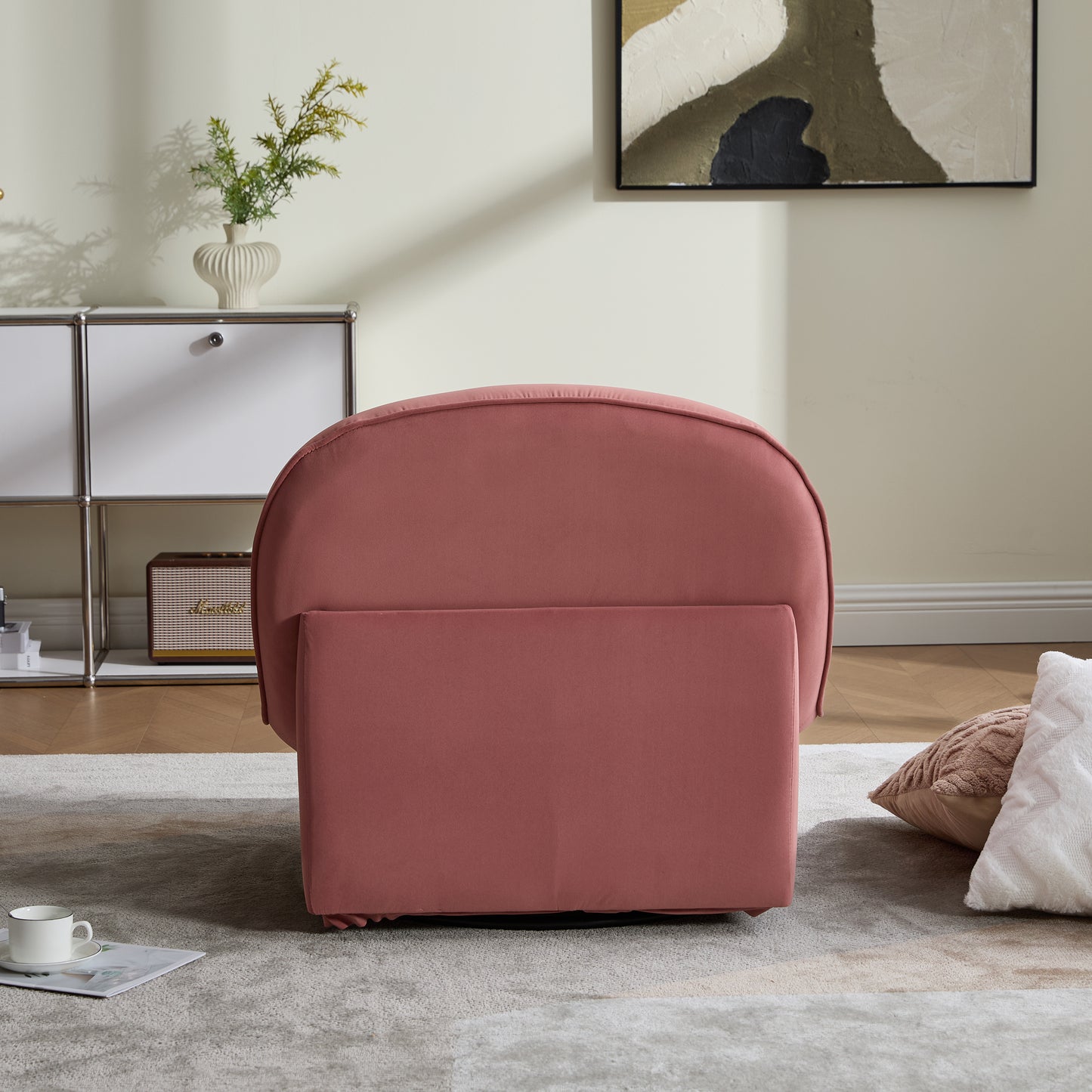 Swivel Accent Chair, 360 Degree Metal Base With Velvet Fabric Upholstery, Comfy Pumpkin Shaped Swivel Chair For Living Room, Bedroom, Or Office