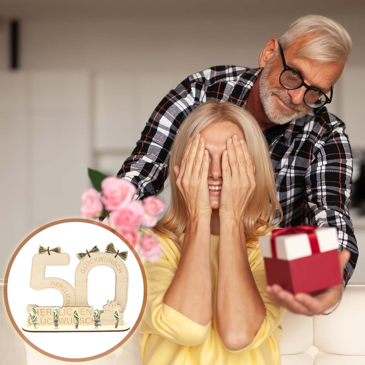 50th Birthday Wooden Money Gift, Wooden Number 50 For Cash Gift, Wooden 50th Birthday Decorations For Table Decor And Birthday Celebrant Party Accessory Set