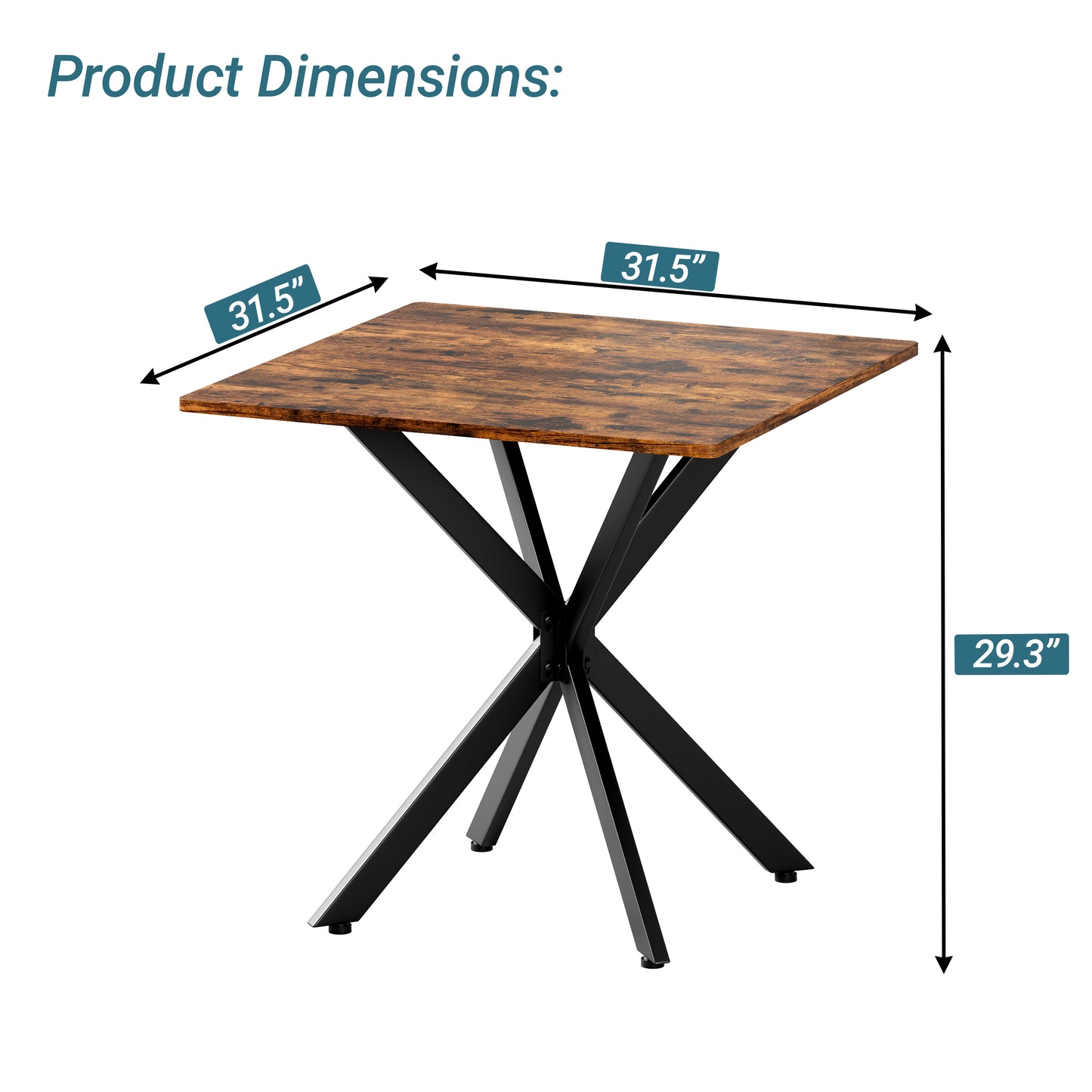 Rustic Square Side Table, X-Frame Metal Legs With Wood Grain Tabletop, Industrial Accent End Table For Living Room, Bedroom & Home Office, Brown, 31.5 X 31.5 X 29.5 Inches