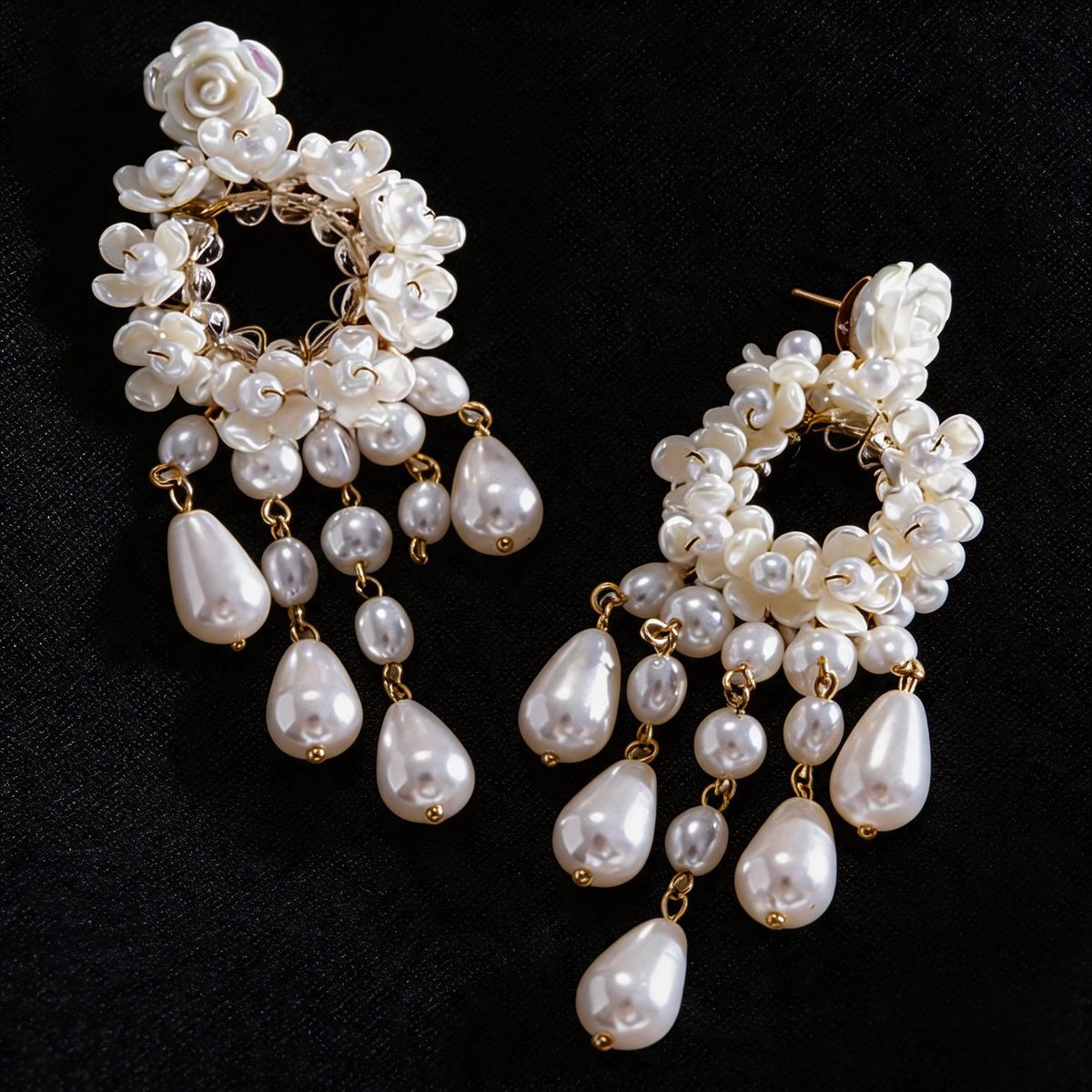 French Vintage Pearl Rose Tassel Dangle Earrings For Women, Light Luxury High-End Niche Unique Design Fashion Stud Ear Jewelry