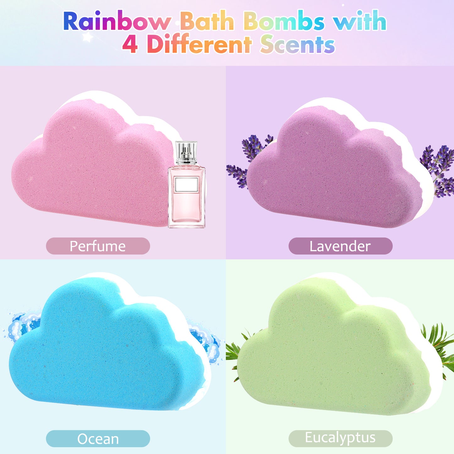 Rainbow Cloud Bath Salt Balls 4-Pack For Body Cleansing