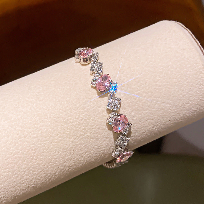 French Floral Clasp Cubic Zirconia Bracelet Dainty Elegant Bangle Exquisite Flower Buckle Wrist Fashion Jewelry