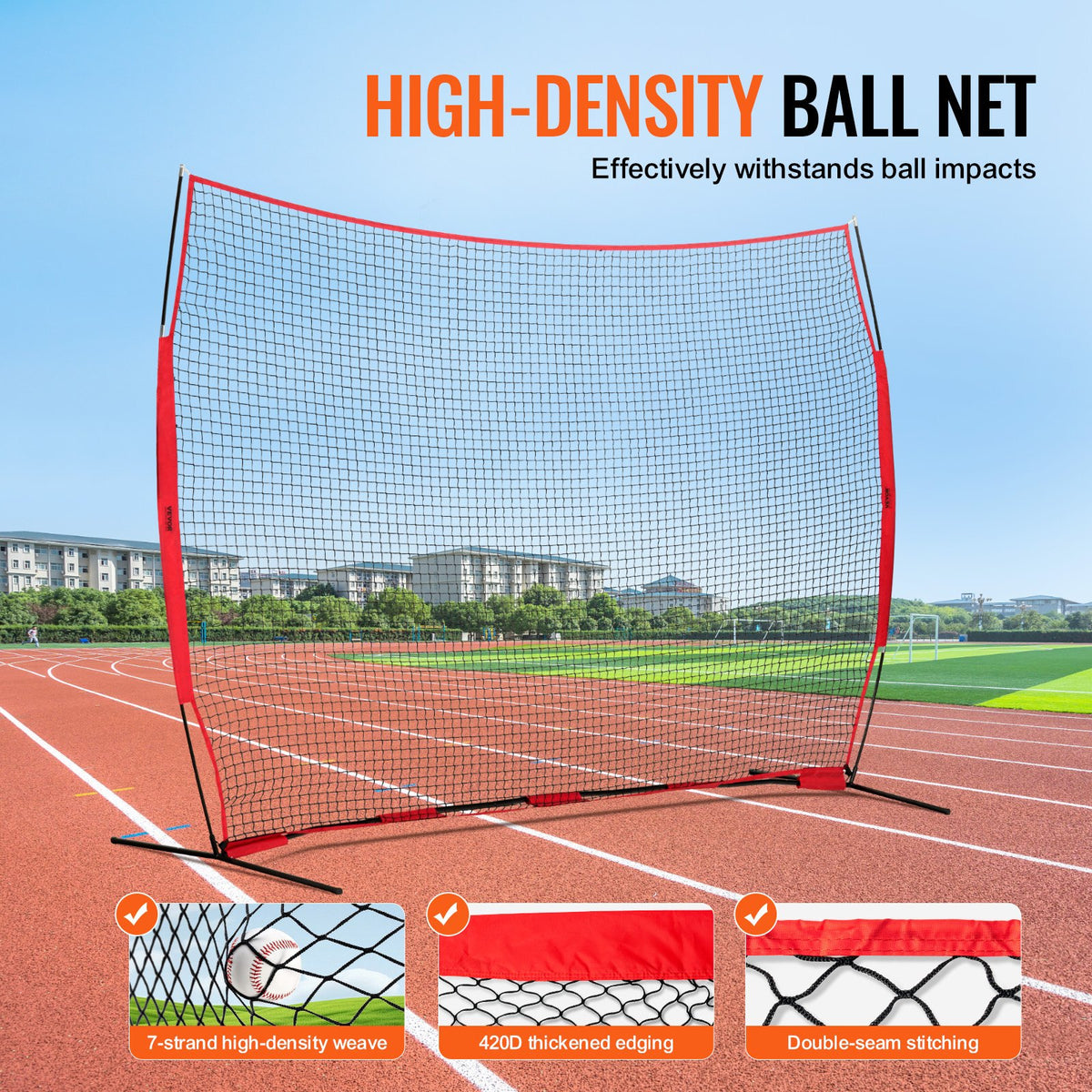 Barricade Backstop Net, 12x9 Ft Ball Sports Barrier Netting, Portable Practice Equipment With Carry Bag, Protection Screen For Baseball Softball Lacrosse Soccer Hockey Training, For Backyard