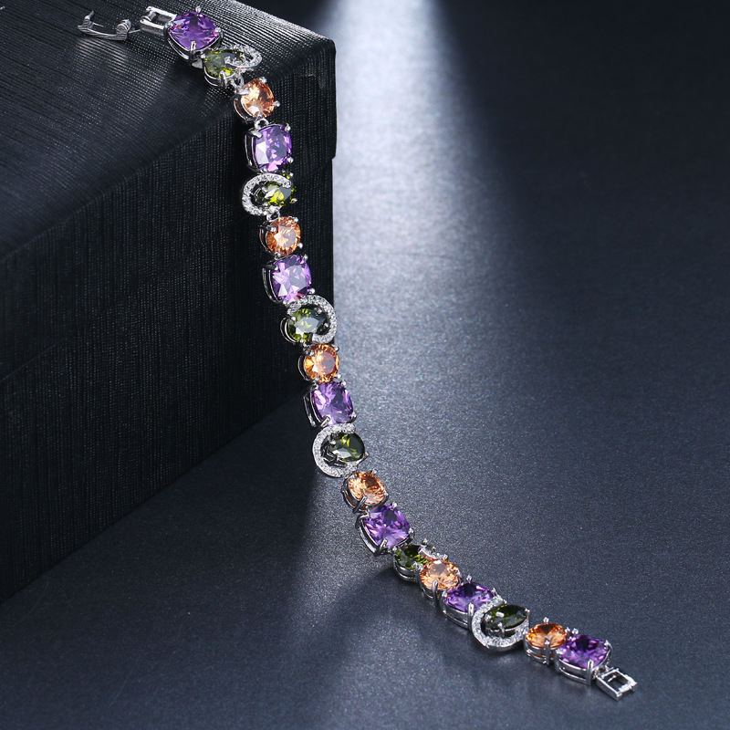 European And American Fashion Bracelet Colorful Crystals White Gold Plated Accessories