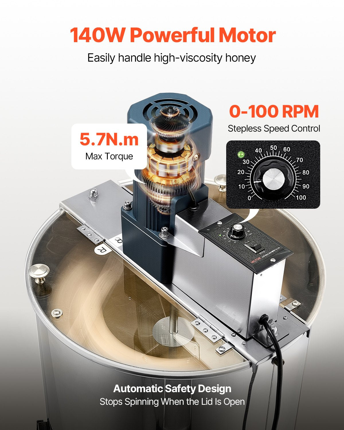 Electric Honey Extractor, 3 Frame Honey Spinner With Transparent Lid, 140W Stainless Steel Honeycomb Drum Spinner, Height Adjustable, Honeycomb Extraction Equipment For Beekeeping