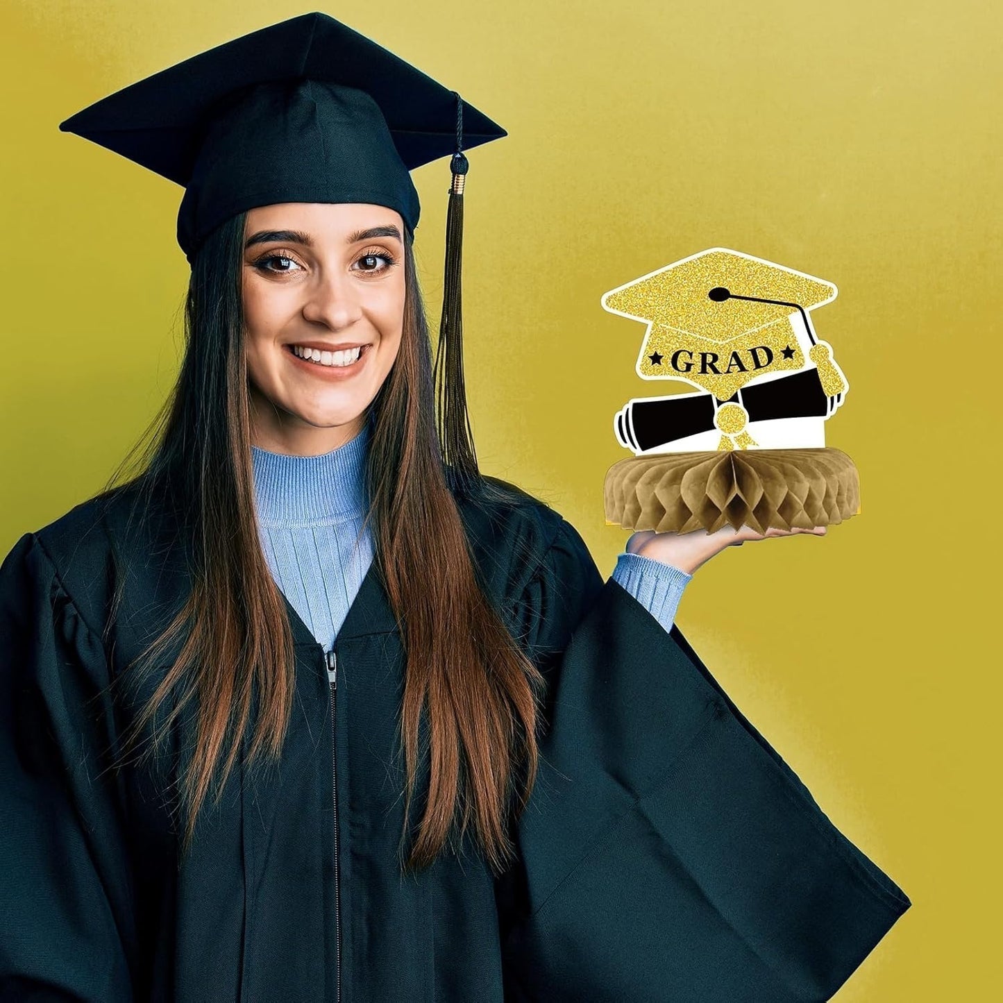 9-Piece Black And Gold Honeycomb Graduation Party Decorations – Complete Set With Gold And Black Honeycomb Elements For Festive Room Decor – Party Accessory Set