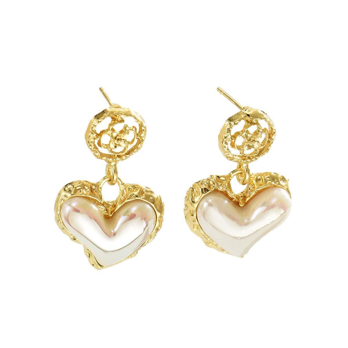 Cross-border European American Women Earrings, Niche Geometric Heart Inlaid Pearl Design Light Luxury Versatile Premium Texture Stud Ear Jewelry