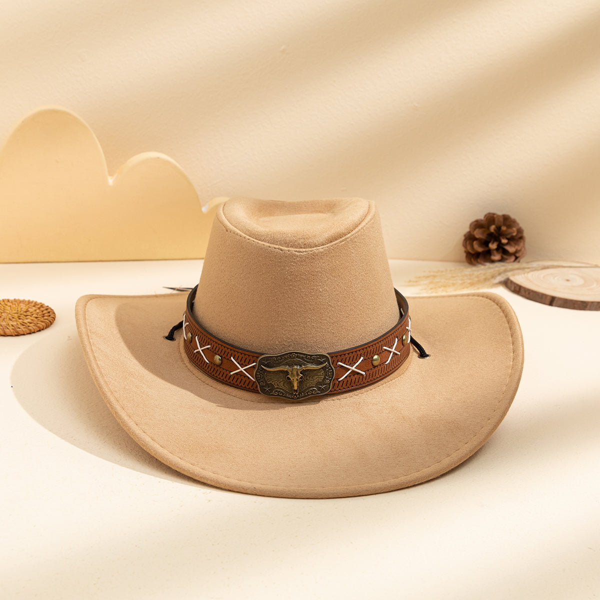 Summer Men's And Women's Matching Metal Buckle Cross-stitch Versatile Eye-catching Western Retro Style Sun Hat For Outdoor Chic Styling And Fashion Accessory