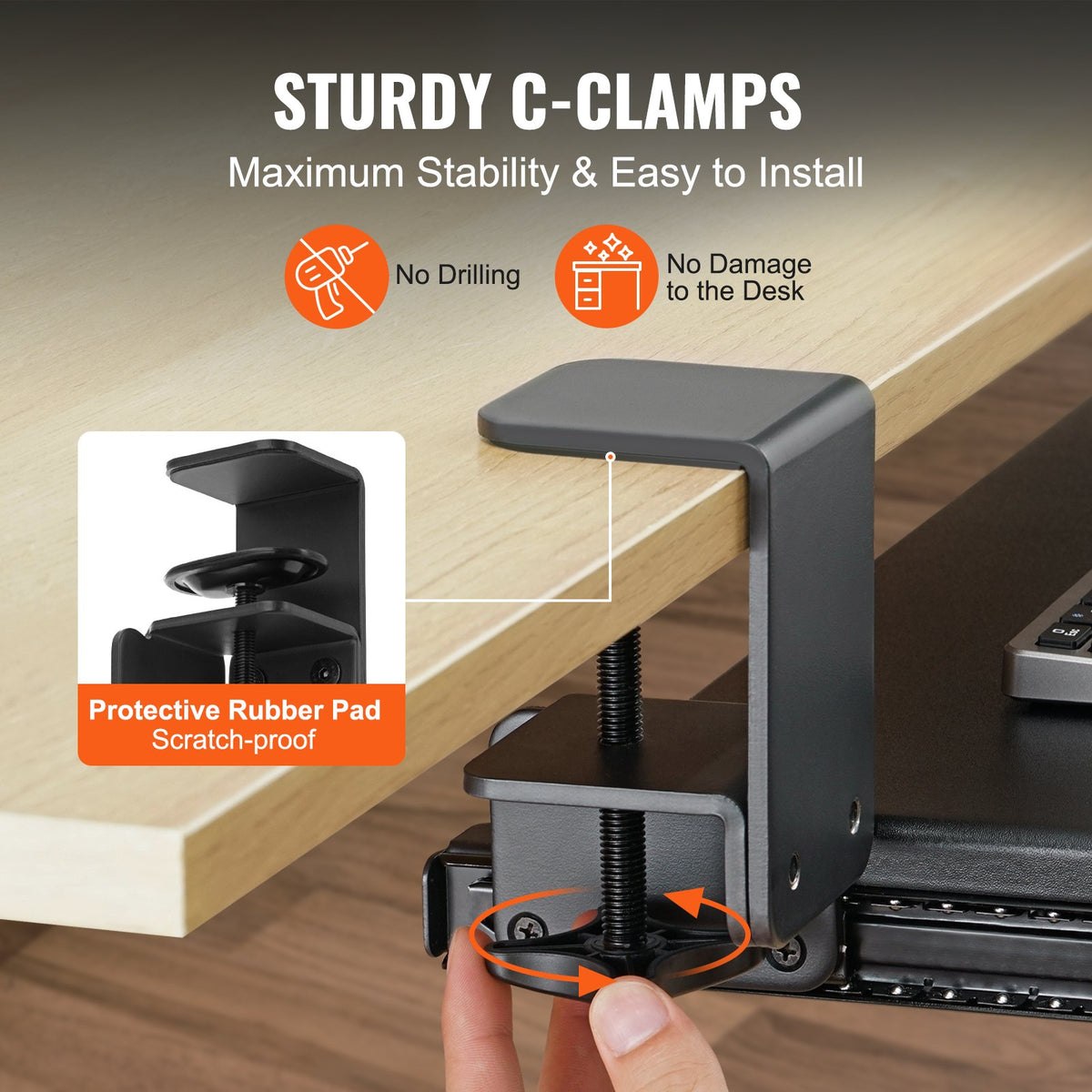 Keyboard Tray Under Desk, Pull Out Keyboard/Mouse Tray Under Desk With Sturdy No-drill C Clamp Mount, Large 26.8 X 11 Inch Slide-out Computer Drawer For Typing In Home, Office Work