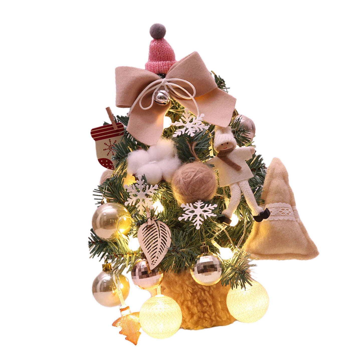 Small Xmas Tree With Adjustable Lights PVC Lightweight Desktop Xmas Tree For Home Decoration 35cm Beige