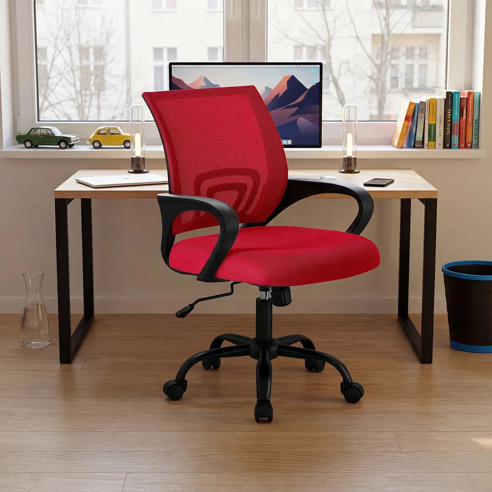Ergonomic Office Desk Gaming Chair Mid Back With Lumbar Support Rocking Mode Height Adjustable With Fixed Armrest For Office