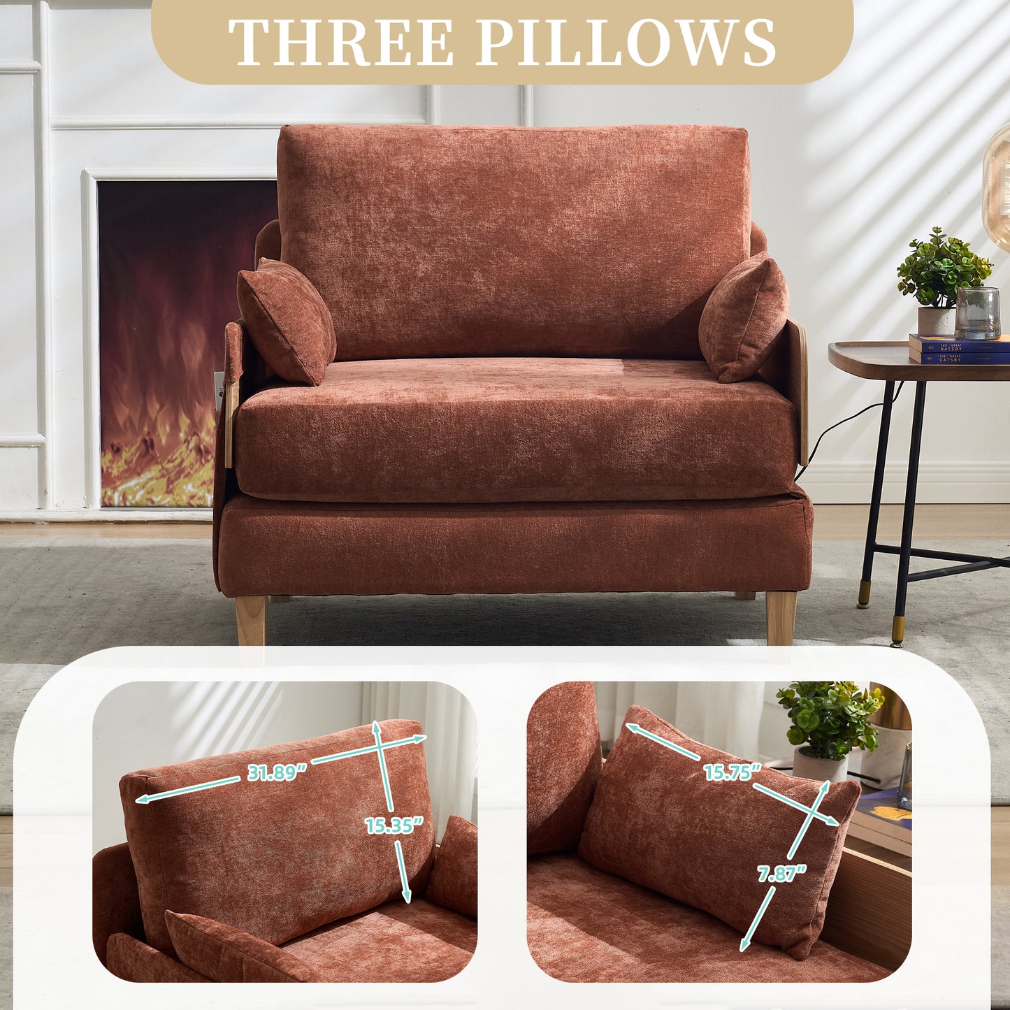 Foldable Sofa Bed Recliner, 3-in-1 Convertible Sleeper, Mid-century Modern Decor, Suitable For Small Spaces, With Three Pillows, Can Be Placed In The Bedroom Study Room Guest