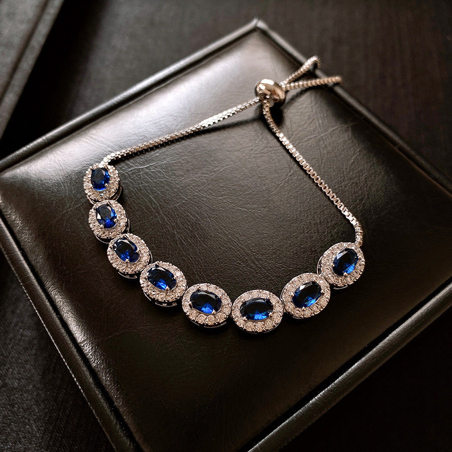 Ice Blue Zirconia Bangle Korean Ins Soft Bracelet Dainty Luxury Wrist Accessory